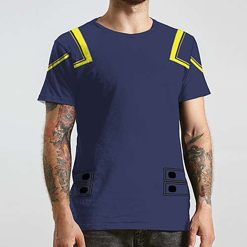 

Men's Unisex Tee T shirt 3D Print Color Block Graphic Prints Plus Size Print Short Sleeve Casual Tops Basic Designer Big and Tall Blue