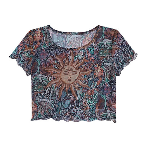 

Women's Crop Tshirt Galaxy Round Neck Tops Basic Basic Top Rainbow