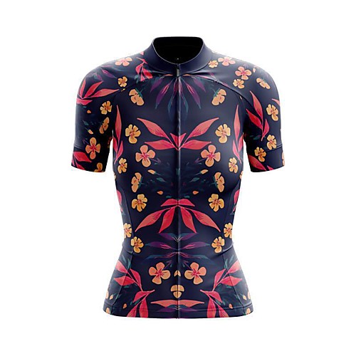 

21Grams Women's Short Sleeve Cycling Jersey Summer Spandex Polyester Black Floral Botanical Hawaii Bike Jersey Top Mountain Bike MTB Road Bike Cycling Breathable Reflective Strips Back Pocket Sports