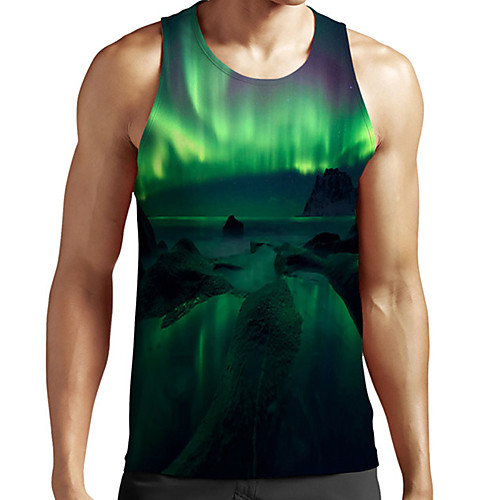 

Men's Unisex Tank Top Undershirt 3D Print Scenery Graphic Prints Plus Size Print Sleeveless Casual Tops Basic Fashion Designer Breathable Green