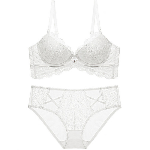 

Women's Bra & Panty Set Underwire Bra 3/4 Cup Solid Color Sexy White