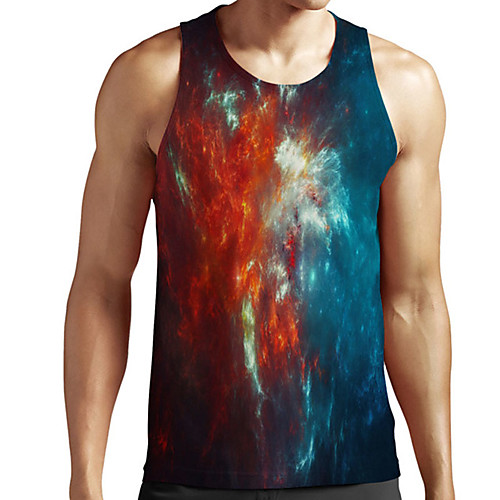 

Men's Unisex Tank Top Undershirt 3D Print Galaxy Graphic Prints Plus Size Print Sleeveless Casual Tops Basic Designer Big and Tall Black / Red