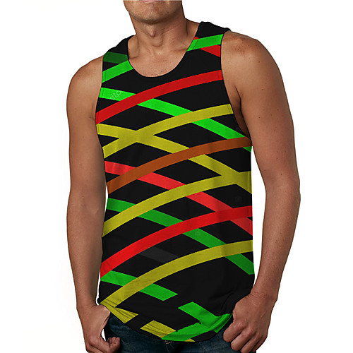

Men's Tank Top Undershirt 3D Print Lattice Graphic Prints Print Sleeveless Daily Tops Casual Designer Big and Tall Green