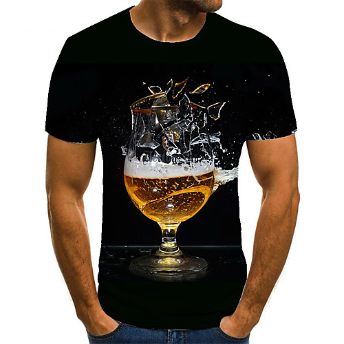 

Men's Unisex Tee T shirt Shirt 3D Print Graphic Prints Wine Glass Plus Size Print Short Sleeve Casual Tops Basic Fashion Designer Big and Tall Round Neck Black