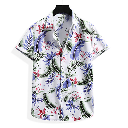 

Men's Shirt Floral Graphic Leaves Print Short Sleeve Casual Tops Casual Tropical Beach White Black