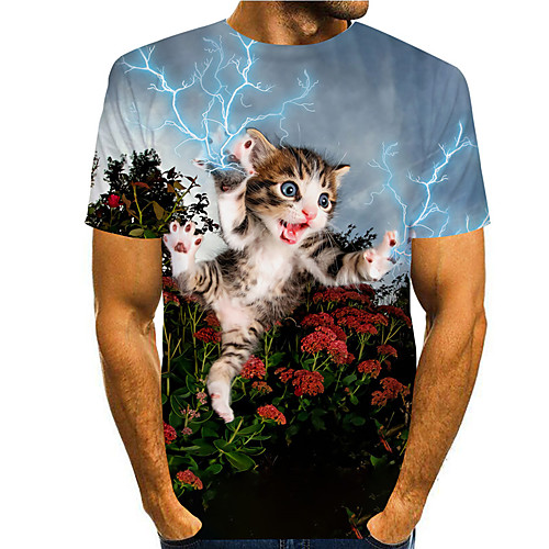 

Men's Tee T shirt 3D Print Cat Graphic Prints Print Short Sleeve Daily Tops Casual Designer Big and Tall Blue