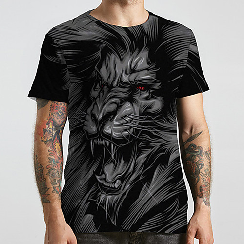 

Men's Unisex Tee T shirt 3D Print Graphic Prints Lion Animal Plus Size Print Short Sleeve Casual Tops Fashion Designer Big and Tall Gray