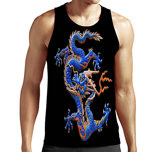 

Men's Unisex Tank Top Undershirt 3D Print Dragon Graphic Prints Plus Size Print Sleeveless Casual Tops Basic Designer Big and Tall Black