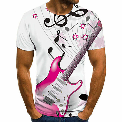 

Men's Unisex Tee T shirt Shirt 3D Print Graphic Prints Guitar Plus Size Print Short Sleeve Casual Tops Basic Fashion Designer Big and Tall Round Neck White
