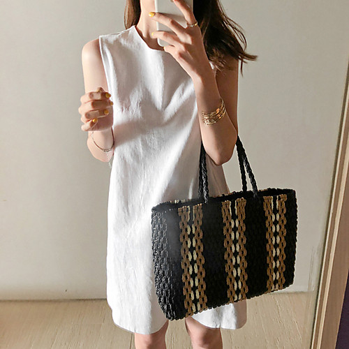 

Women's A Line Dress Knee Length Dress Navy White Red Apricot Sleeveless Solid Color Summer Casual 2021 S M L XL / Cotton / Cotton