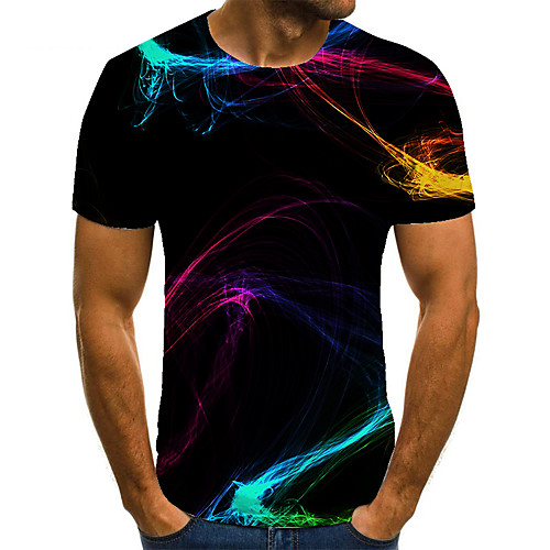 

Men's Unisex Tee T shirt 3D Print Color Block Graphic Prints Plus Size Print Short Sleeve Casual Tops Basic Fashion Designer Big and Tall Black