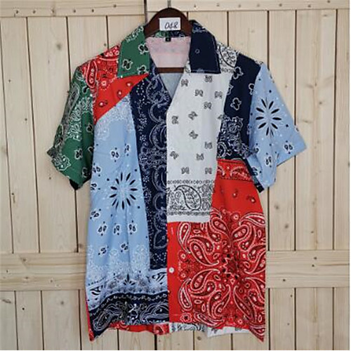 

Men's Shirt Tribal Button-Down Short Sleeve Casual Tops Lightweight Casual Fashion Breathable Red