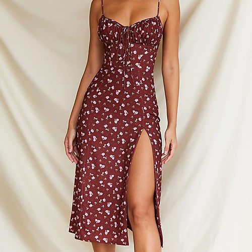 

Women's A Line Dress Midi Dress Blue White Red Sleeveless Floral Summer cold shoulder Casual Sexy 2021 S M L XL