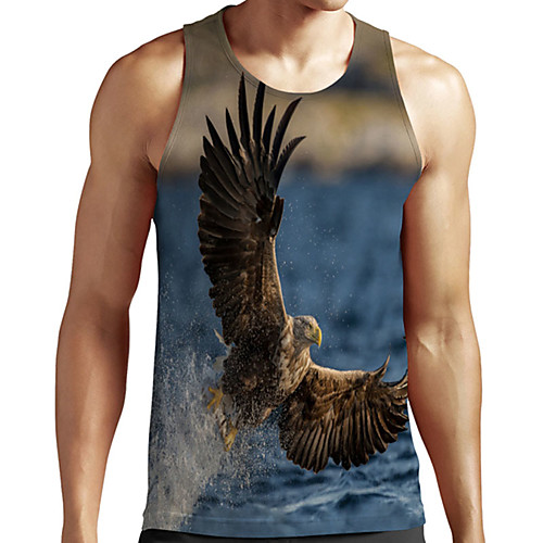 

Men's Unisex Tank Top Undershirt Shirt 3D Print Graphic Prints Eagle Animal Plus Size Print Sleeveless Casual Tops Basic Designer Big and Tall Round Neck Blue / Summer