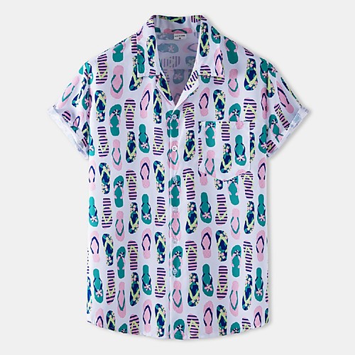 

Men's Shirt Other Prints Letter Animal Print Short Sleeve Daily Tops Beach Boho White