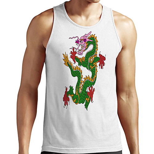 

Men's Unisex Tank Top Undershirt 3D Print Dragon Graphic Prints Plus Size Print Sleeveless Casual Tops Basic Designer Big and Tall White