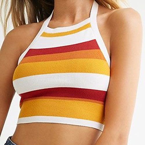 

2021 spring and summer european and american hot models sexy women's suspender striped vest ins cropped one-piece hair top t1456