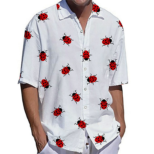 

Men's Shirt 3D Print Animal Plus Size 3D Print Button-Down Short Sleeve Casual Tops Casual Fashion Streetwear Breathable White