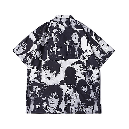 

Men's Shirt Other Prints Graphic Portrait Button-Down Print Short Sleeve Casual Tops Basic Hawaiian Distressed Black / Summer