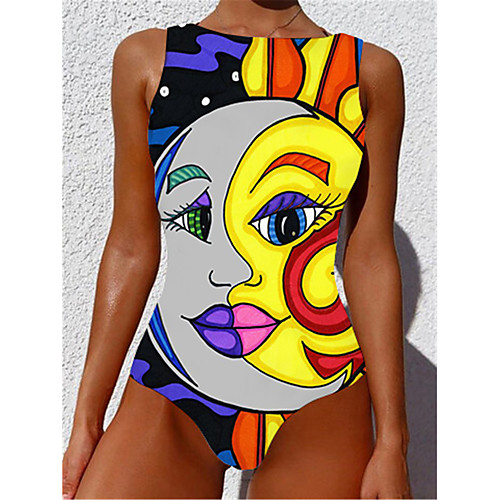 

Women's One Piece Monokini Swimsuit Tummy Control Slim Color Block Abstract Yellow Swimwear Strap Bathing Suits New Casual Sexy / Padded Bras / Beach