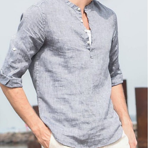 

Men's Shirt Solid Color Button-Down Half Sleeve Casual Tops Lightweight Casual Fashion Breathable White Gray