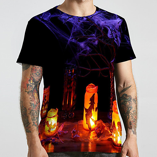 

Men's Unisex Tee T shirt 3D Print Graphic Prints Castle Plus Size Print Short Sleeve Casual Tops Basic Designer Big and Tall Black