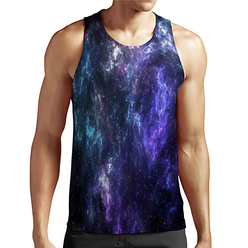 

Men's Unisex Tank Top Undershirt 3D Print Galaxy Graphic Prints Plus Size Print Sleeveless Casual Tops Basic Designer Big and Tall Blue