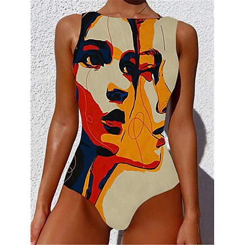 

Women's One Piece Monokini Swimsuit Tummy Control Slim Abstract Orange Swimwear Strap Bathing Suits New Casual Sexy / Padded Bras / Beach