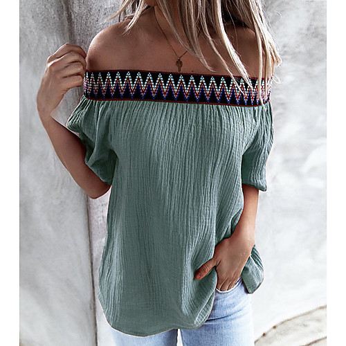 

Women's T shirt Plain Print Off Shoulder Tops Sexy Basic Top White Black Wine