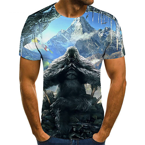 

Men's Unisex Tee T shirt 3D Print Graphic Prints Orangutan Plus Size Print Short Sleeve Casual Tops Basic Fashion Designer Big and Tall Blue