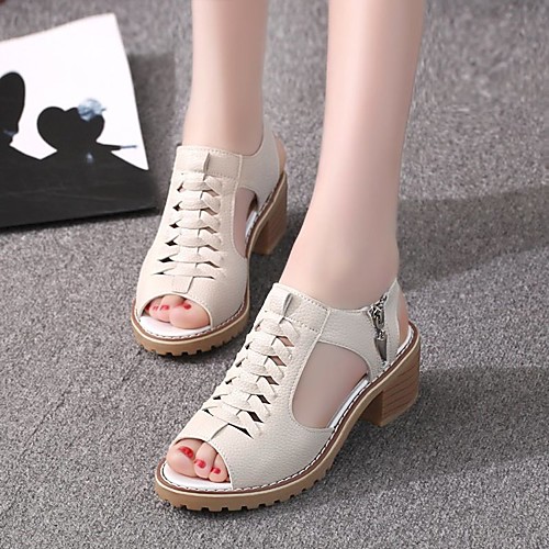 

Women's Sandals Gladiator Sandals Roman Sandals Chunky Heel Round Toe PU Solid Colored White Beige