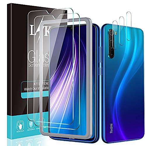 

lϟk 5 pieces protective film compatible with xiaomi redmi note 8 with 2 pieces protective film 3 pieces camera protective film - bubble free 9h hardness hd clear film glass screen protector