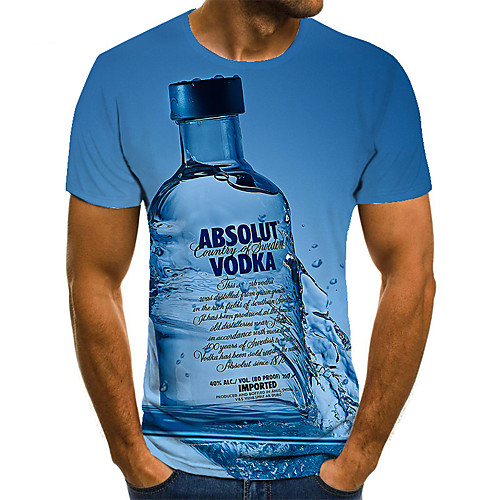 

Men's Unisex Tee T shirt 3D Print Graphic Prints Wine bottle Plus Size Print Short Sleeve Casual Tops Basic Fashion Designer Big and Tall Blue