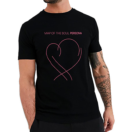 

Men's Unisex Tee T shirt Hot Stamping Heart Graphic Prints Letter Plus Size Print Short Sleeve Casual Tops Cotton Basic Fashion Designer Big and Tall Black