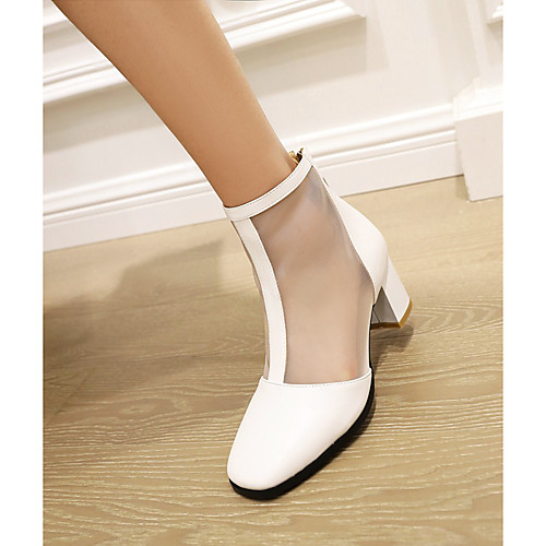 

Women's Sandals Chunky Heel Square Toe PU Synthetics White Black