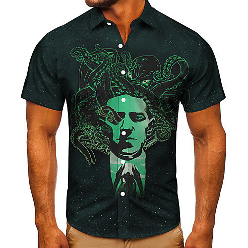 

Men's Shirt 3D Print Graphic Prints Human Button-Down Short Sleeve Street Tops Casual Fashion Classic Breathable Black