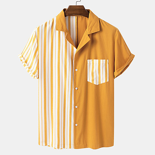 

Men's Shirt Striped Button-Down Short Sleeve Casual Tops Lightweight Casual Fashion Breathable Yellow