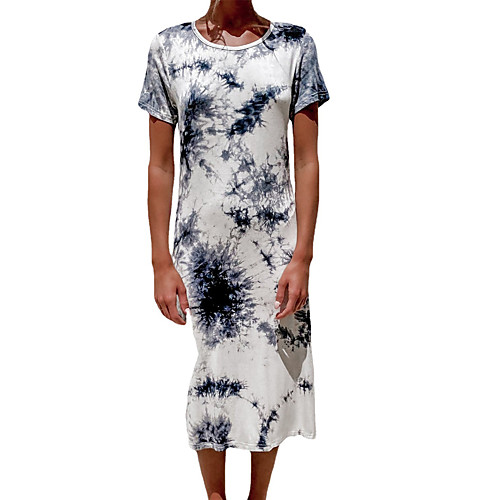 

Women's T Shirt Dress Tee Dress Midi Dress White Short Sleeve Tie Dye Split Print Spring Summer Round Neck Casual Holiday 2021 S M L XL