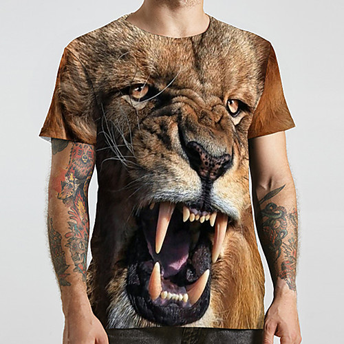 

Men's Unisex Tee T shirt 3D Print Graphic Prints Lion Animal Plus Size Print Short Sleeve Casual Tops Fashion Designer Big and Tall Yellow