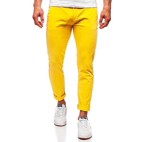 

Men's Simple Chinos Pants Solid Color Yellow Wine Light gray Navy Blue