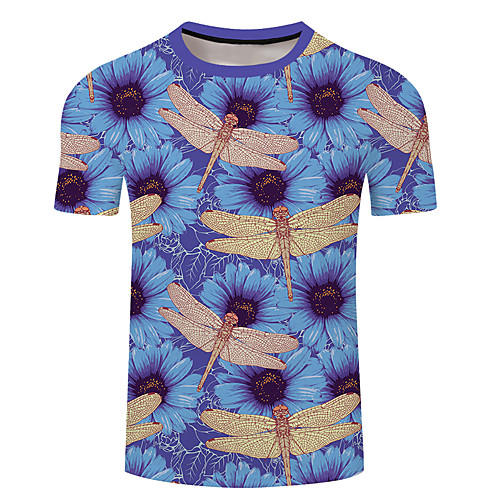 

Men's Unisex Tee T shirt 3D Print Floral Graphic Prints Animal Plus Size 3D Print Short Sleeve Casual Tops Basic Designer Big and Tall Blue Purple Dark Green
