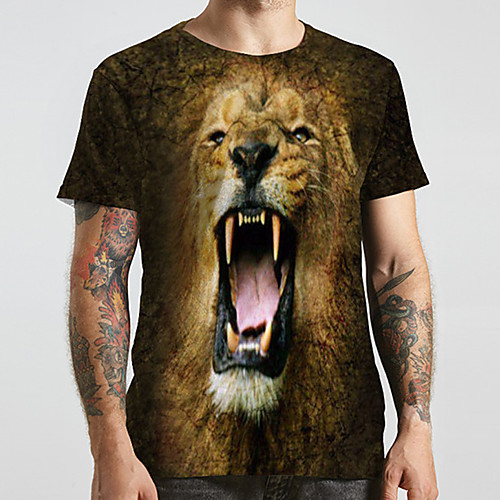 

Men's Unisex Tee T shirt 3D Print Graphic Prints Lion Animal Plus Size Print Short Sleeve Casual Tops Fashion Designer Big and Tall Black
