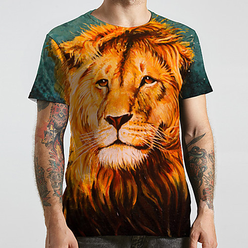 

Men's Unisex Tee T shirt 3D Print Graphic Prints Lion Animal Plus Size Print Short Sleeve Casual Tops Fashion Designer Big and Tall Blue
