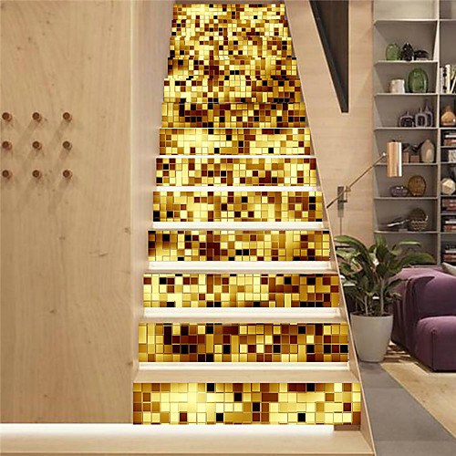 

Creative 3d Staircase Diy Sticker Golden Mosaic Home Decoration Sticker Waterproof 3d Three-dimensional Wall Sticker 13 Piece Set