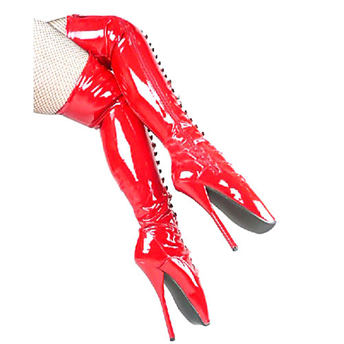 

Women's Boots Stiletto Heel Closed Toe Over The Knee Boots Thigh High Boots PU Lace-up Solid Colored Red Pink Gold