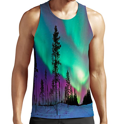 

Men's Unisex Tank Top Undershirt 3D Print Scenery Graphic Prints Plus Size Print Sleeveless Casual Tops Basic Fashion Designer Breathable Green