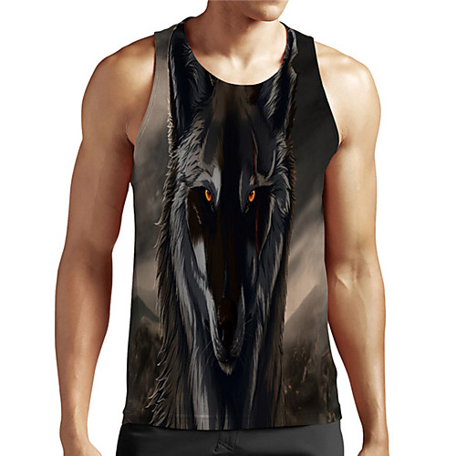 

Men's Unisex Tank Top Undershirt 3D Print Graphic Prints Wolf Plus Size Print Sleeveless Casual Tops Basic Designer Big and Tall Black