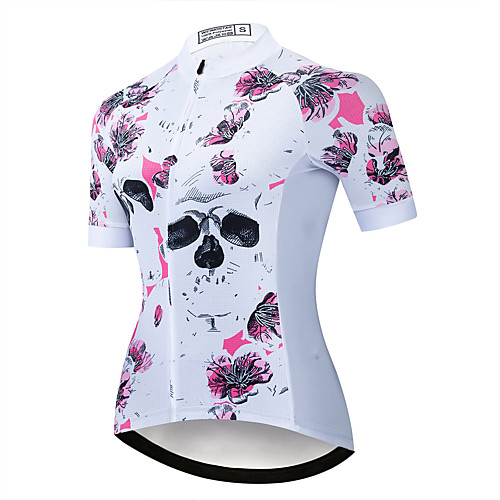 

21Grams Women's Short Sleeve Cycling Jersey Summer Spandex Polyester White Floral Botanical Bike Jersey Top Mountain Bike MTB Road Bike Cycling Quick Dry Moisture Wicking Breathable Sports Clothing