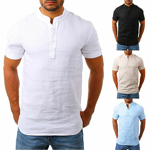 

Men's Shirt Solid Colored Button-Down Short Sleeve Casual Tops Casual Fashion Breathable Comfortable White Black Khaki