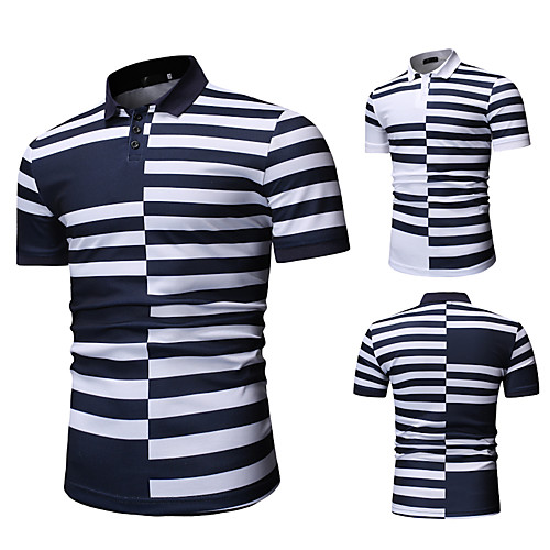 

Men's Golf Shirt Other Prints Striped Short Sleeve Casual Tops Casual White Navy Blue / Summer